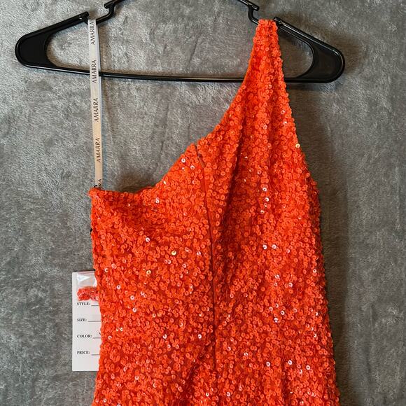 Amarra One Shoulder Sequined Dress Style 87439 Neon Orange Sz 4 New‎ - Picture 6 of 10